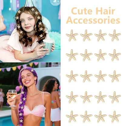 YISSION 20 Pcs Mini Pearl Starfish Hair Clips Cute Gold Hair Pins Small Hair Barrettes Starfish Hair Clip Mermaid Hair Accessories for Girls Women Beach Party - color: Gold & White Pearl