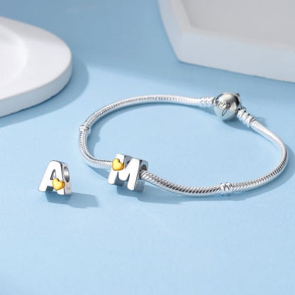 A~Z Alphabet Charm Letter Beads 925 Sterling Silver with Heart-shaped 5A Cubic Zircon Stones fits Pandora European Bracelets Necklace Jewelry Gift for Women - style: A Letter Charms