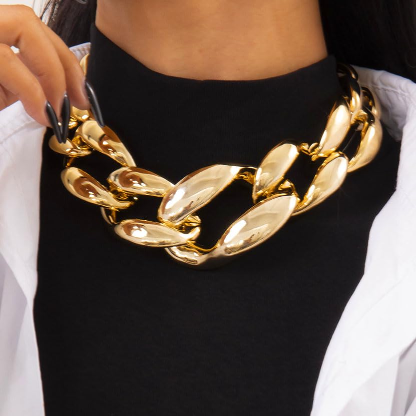 CLOACE Chunky Choker Necklace Gold Cuban Link Necklaces Chain Fashion Jewelry for Women - color: G-A