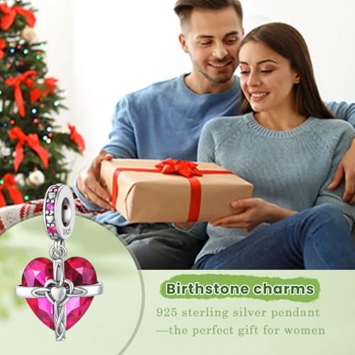Birthstone Charm, 925 Sterling Silve Heart Dangle Charms for Pandora Bracelets, Ladies Birthday Gift - style: G-July