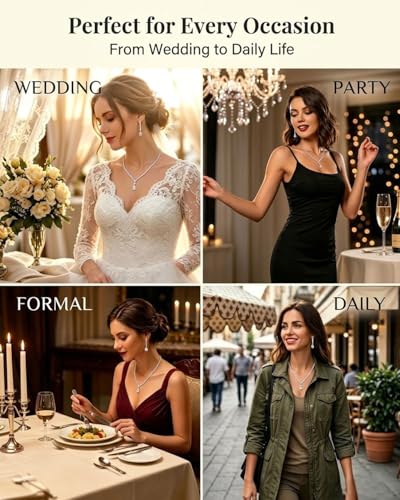 Silver Rhinestone Necklace and Earring Set for Women – Bridal Wedding Jewelry Set, Bridesmaid Accessories, Prom and Formal Costume Jewelry - color: White