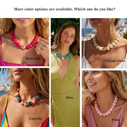 Chunky Beaded Necklace for Women Trendy Multicolor Resin Beads Choker Necklaces Boho Summer Statement Necklace Chunky Heart Jewelry - color: Heart necklace-pink