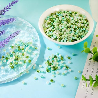 0.22lb 4mm Random Glass Seed Beads 6/0 Mix Rondelle Crystal Pony Beads Bulk Green Seed Bead Kit for Crafts DIY Friendship Bracelets Saint Patricks Day Necklace Jewelry Making Supplies - color: Random Green