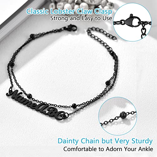 PROSTEEL Trendy Handcuffs Design/Customize Words Ankle Bracelet For Women, 316L Stainless Steel Anklets Silver/Gold/Black Tone, Hypoallergenic, Come with Box - style: 06 Customize-Bead Chain(8.5"-10.5")-Cool Black
