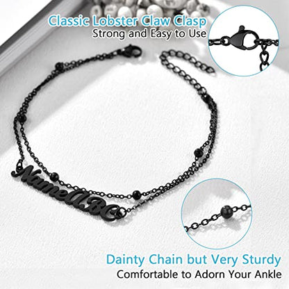 PROSTEEL Trendy Handcuffs Design/Customize Words Ankle Bracelet For Women, 316L Stainless Steel Anklets Silver/Gold/Black Tone, Hypoallergenic, Come with Box - style: 06 Customize-Bead Chain(8.5"-10.5")-Cool Black
