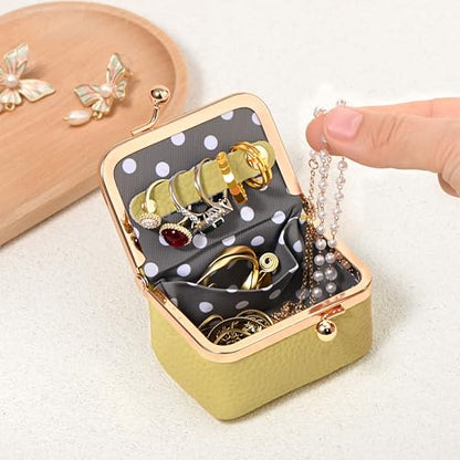 Zivyes Mini Jewelry Box Travel Small Coin Purse Organizer Case Genuine Leather Tiny Size (B-yellow) - color: B-Yellow-Standard