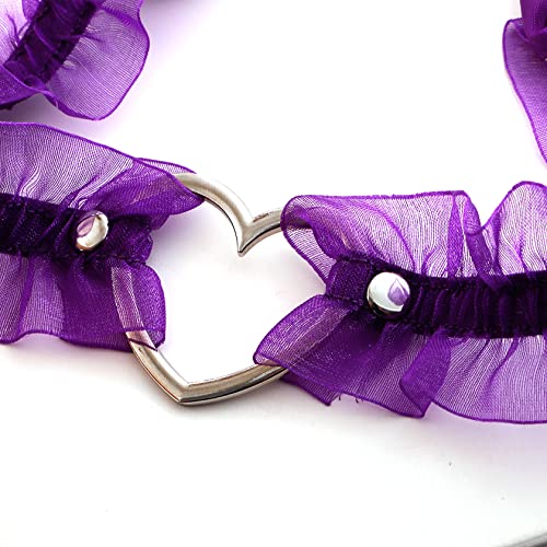 Eigso Velvet Gothic Garter for Women Heart Leg Ring with Rivets Elastic Lace Bracelets Choker Set - color: Purple - A1