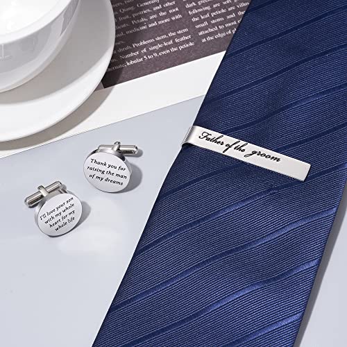 Jeka Father of The Bride/Groom Wedding Gifts Tie Bars & Cufflinks | Wedding Tie Bar & Cufflinks Set for Men, Father of the Bride, Father of the Groom, Father-in-Law Gifts - style: Father of The Groom-Silver