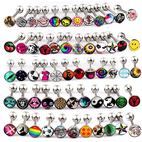 50-100pcs Surgical Steel Fancy Words Tongue Ring Logo Barbell Bars 14 Gauge Tongue Piercing Lot 5/8" - color: 50pcs