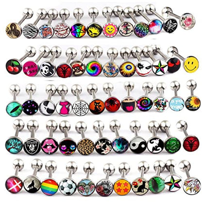 50-100pcs Surgical Steel Fancy Words Tongue Ring Logo Barbell Bars 14 Gauge Tongue Piercing Lot 5/8" - color: 50pcs