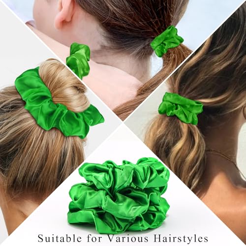 KICOSY 12 Pcs Green Scrunchies, Satin Hair Ties for Women & Girls - Great for Daily Wear, Bridesmaid Gifts & St. Patrick’s Day/Christmas - color: green