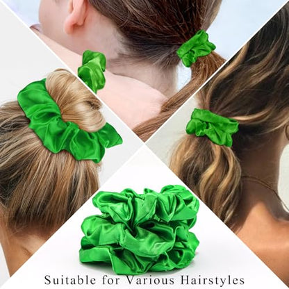 KICOSY 12 Pcs Green Scrunchies, Satin Hair Ties for Women & Girls - Great for Daily Wear, Bridesmaid Gifts & St. Patrick’s Day/Christmas - color: green