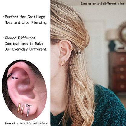 316L Surgical Stainless Steel Hoop Earrings,Mens Hoops Earrings Gold Silver Black Hypoallergenic,6mm 8mm 10mm 12mm Small Huggie Hoop Earrings Men Women for Cartilage Piercings - style: 6/8/10/12mm Golden,4 Pairs