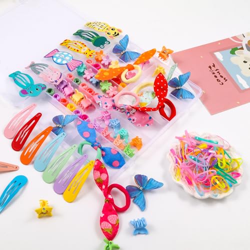 Rosvia Hair Accessories for Girls, 232 Pcs Mini Hair Clips Set with Small Claw Clips Elastic Hair Ties Rubber Bands Butterfly Hair Clips with Organizer Box for Toddler, Kids