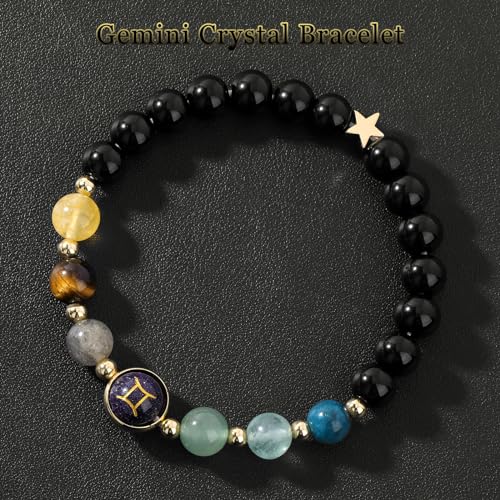 Zodiac Bracelets for Women 12 Constellations Healing Crystal Stone Beads Bracelet Birthday Zodiac Gifts Horoscope Spiritual Bracelet - color: Gemini