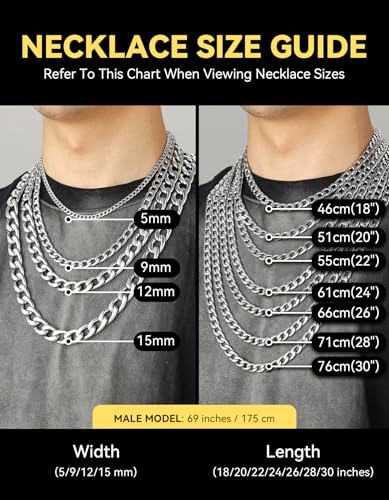 ChainsHouse Cuban Link Chain Necklace Men Women, 5/9/12/15mm Width, Stainless Steel/14K Gold Plated Cuban Necklace, 14"-30" Length, with Gift Box - color: C: Cuban-12mm-steel, size: 22.0 Inches