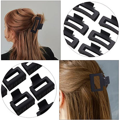 12 Pack Black Square Claw Clips, Big and Small Neutral Rectangle Hair Claw, Non-slip Matte Large Hair Clips for Women,Strong Hold jaw clip for Thick Thin Hair - color: Mixed Black