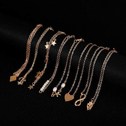 Softones 16Pcs Ankle Bracelets for Women Gold Silver Two Style Chain Beach Anklet Bracelet Jewelry Anklet Set,Adjustable Size - color: E:6-Gold 6-Silver 4-Rose Gold