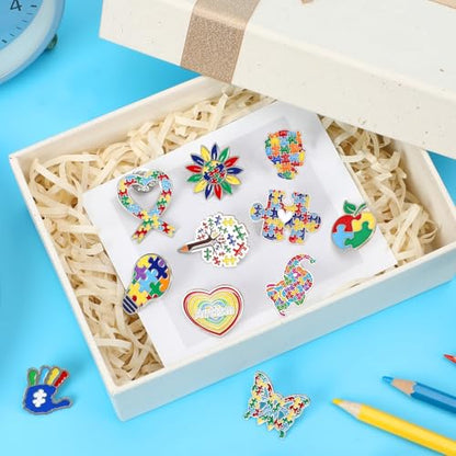 SANNIX 15Pcs Autism Awareness Pins, Autism Lapel Pin Autism Puzzle Enamel Brooch Badge for Autism Awareness Support Events Clothing Bag Hat Accessories - style: Autism Pin