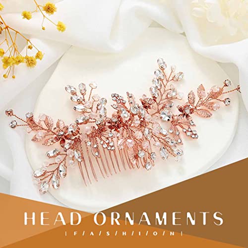 Evild Wedding Hair Clips Rose Rhinestone Bridal Headpiece Prom Hair Accessories for Women - color: Rose