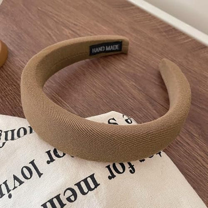 Padded Headband, 2 Fixed Widths Thick Padded Headbands for Women Chunky Puffy Black Beige Brown Hairband