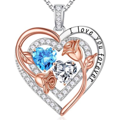 Iefil Birthstone Necklace for Women - Sterling Silver Birthstone Necklace, Anniversary Birthday Gifts for Wife Girlfriend Mom - color: 03-04-Mar-Apr Birthstone
