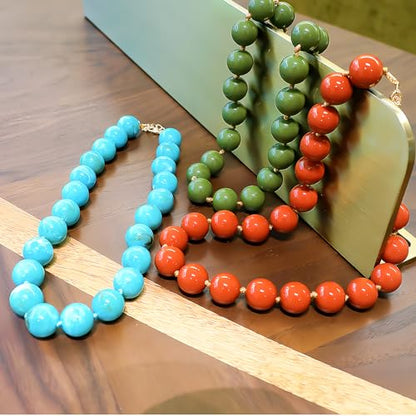 JNF Chunky Beaded Necklaces Women Large Big Ball Bead Choker Necklace Bold Statement Beads jewelry Gift - color: turquoise bead