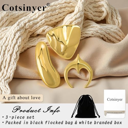 Stainless Steel Brooch Pin for Women & Men,Lapel Pin | Minimalist Statement Elegant Geometric, Sweaters Coat Suit Shawl Collar Shirt Coat Jacket Hat Dress Swim, Velvet Bag & Box - style: Trio-Gold