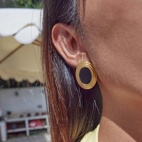 RAUCHBE Big Chunky Gold Earrings for Women Vintage Black Oval Earring Onyx Statement Earrings Trendy Jewelry - style: F