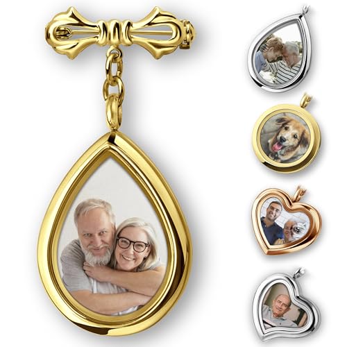 Personalized Photo Wedding Bouquet Charm, Double Sided Round Glass Photo Locket Pendant Pin Brooch, Handmade Memorial Picture Frame Bridal Shower Gift For Bride & Groom - color: Teardrop - Gold