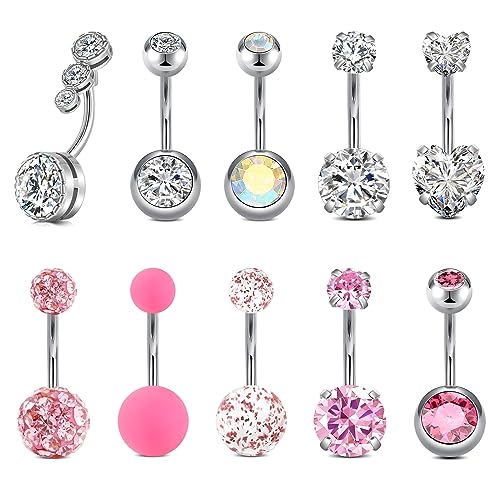 Briana Williams Belly Button Ring Belly Rings Belly Button Piercing Gold Belly Button Ring for Women Clicker Belly Ring Belly Piercing Stainless Steel 14g 10mm Blley Navel Rings Piercing Jewelry - color: A1 -10pcs
