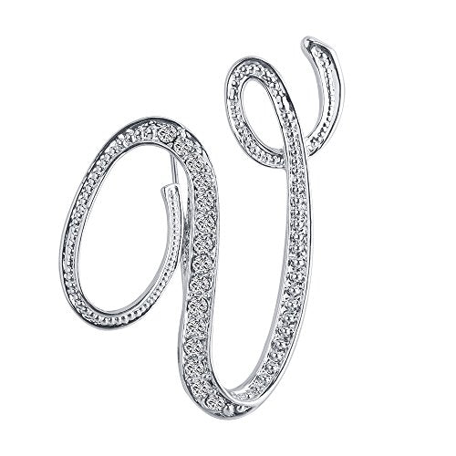 A-Z 26 Letters Pins Brooches Silver Plated Metal Broaches Pins-Clear Crystal Initial Breastpin - color: 1pcs-V