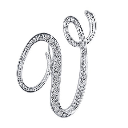 A-Z 26 Letters Pins Brooches Silver Plated Metal Broaches Pins-Clear Crystal Initial Breastpin - color: 1pcs-V