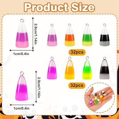 64Pcs Resin Candy Corn Charms Glow in The Dark Halloween Pendant | Mini Luminous Resin Fake Candy Corn, 32 Solid 32 Luminous , Fall Halloween Bracelet Necklace Jewelry Making, DIY Crafts - style: Candy Corn Style