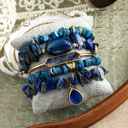 Yomisa 5PCS 6PCS Natural Boho Beaded Bracelets/Bangle for Women Men,Healing Turquoise Jasper Agate Crystal Gemstone Stone Chakra Multilayer Wrap Bohemian Handmade Jewelry Beads Stretch Bracelet Set - color: 5PCS-Sapphire blue