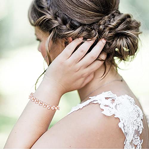 EVER FAITH Gorgeous Cubic Zirconia Pearl Wedding Link Bracelet for Bride | Marquise Teardrop Crystal Bridal Prom Jewelry, for Women Bridesmaids - style: Marquise_Clear Rose Gold-Tone