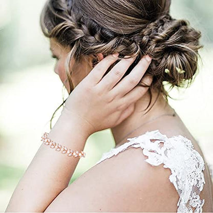 EVER FAITH Gorgeous Cubic Zirconia Pearl Wedding Link Bracelet for Bride | Marquise Teardrop Crystal Bridal Prom Jewelry, for Women Bridesmaids - style: Marquise_Clear Rose Gold-Tone