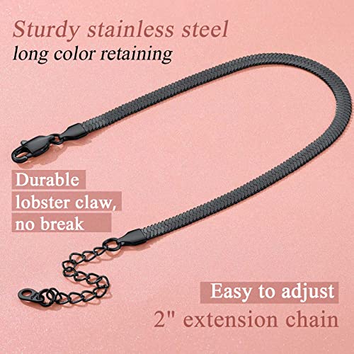 FindChic Elegant Herringbone Snake Chain Anklets/Bracelets 3MM/5MM Width Stainless Steel/18K Gold/Rose Gold Plated/Black 4 Color Options, 8.3'' 8.5'' 10.5'' Length, with Gift Box - color: A: 5mm 8.5'' anklet (Black)
