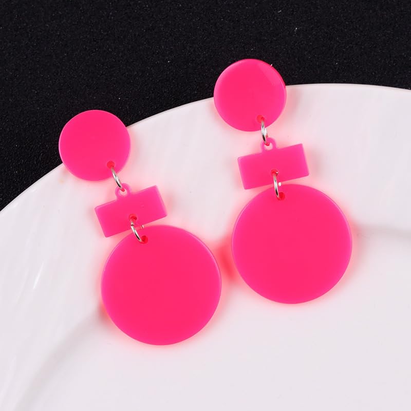 80s 90s Neon Earrings for Women Colorful Round Disc Acrylic Drop Earrings Retro Resin Geometric Rectangle Dangle Earrings for 70's 80's Outfit Glow Party Accessories - style: Style 1