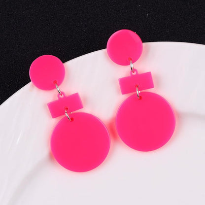 80s 90s Neon Earrings for Women Colorful Round Disc Acrylic Drop Earrings Retro Resin Geometric Rectangle Dangle Earrings for 70's 80's Outfit Glow Party Accessories - style: Style 1