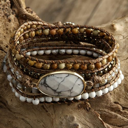 Women Wrap Bracelet Boho Natural Jasper Crystal Stone Beads Strand Bracelets - color: Style 18-White Turquoise