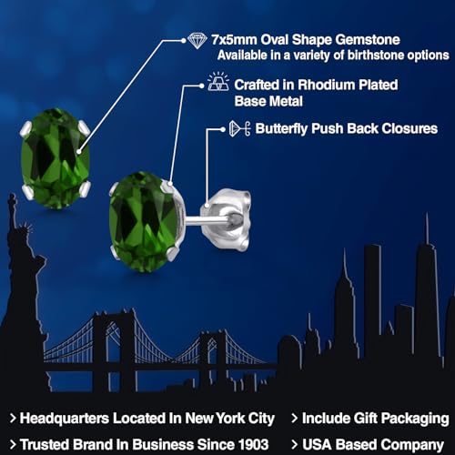Gem Stone King Oval Gemstone Birthstone Stud Earrings for Women Men | Oval Cut 7X5MM | Fine Jewelry Gifts for Mom Dad Wife Him Her - style: Chrome Diopside