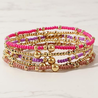 Stack Small Seed Bead Bracelets Set for Women, Boho Handmade Colorful Stretch Accessories Jewelry, Summer Beach Daily Wear Holiday Friendship Gift - color: Purple