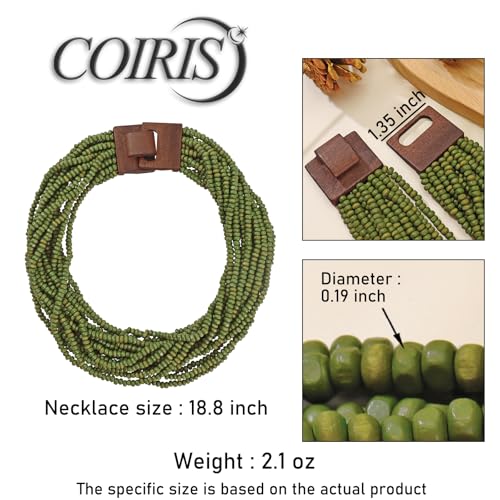 Coiris Beaded Strand Necklace for Women Boho Chunky Beaded Strand Necklace Bohemian Summer Beach Necklace Jewelry for Women(N0059-Black) - color: Green