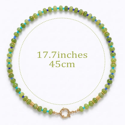 BELLA-Bee Natural Stone Beaded Choker, Multi Color Boho Jewelry Gift | Small bead natural stone choker with stainless steel ring clasp — multicolor stone, handmade healing jewelry for vacation - color: Green