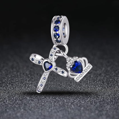 Silver Cross Birthstones Charm Fit for Pandora Charms Bracelet Crown Dangle Charms Beads Birthday Jewelry Gifts for Women - style: September