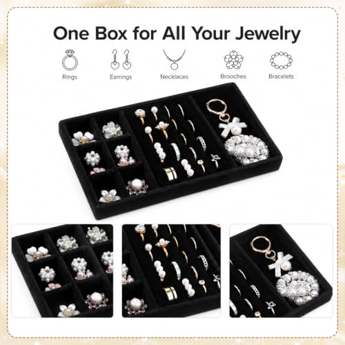 Jewelry Drawer Organizer Inserts Black Velvet Jewelry Tray Stackable Insert | Jewelry-Organizers and Storage for Drawers Drawer Inserts Earring Organizer for Women Storage Display Rings Stud Necklaces