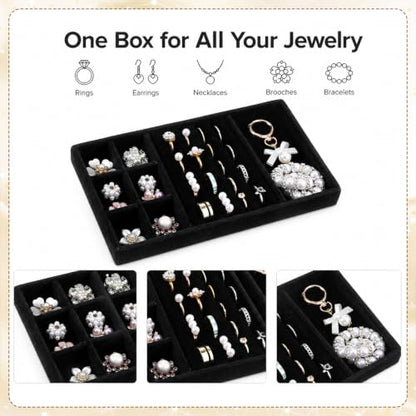 Jewelry Drawer Organizer Inserts Black Velvet Jewelry Tray Stackable Insert | Jewelry-Organizers and Storage for Drawers Drawer Inserts Earring Organizer for Women Storage Display Rings Stud Necklaces