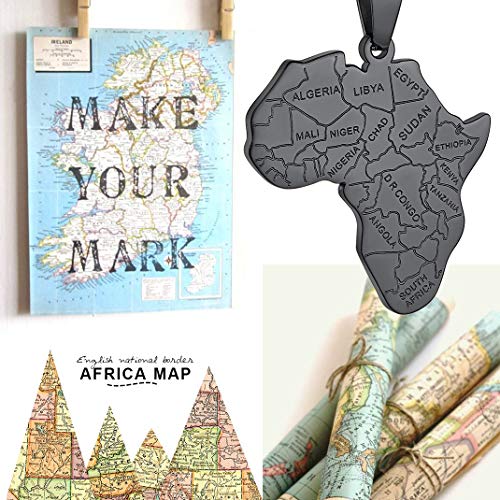 GOLDCHIC JEWELRY Africa Map Necklace for Men, Stainless Steel African Tribal/Egyptian Eye of Horus/I LOVE AFRICA/Elephant Map Hiphop Jewelry Unisex with 22'+2'Adjustable Chain - color: Africa Map - Black, style: No Customization