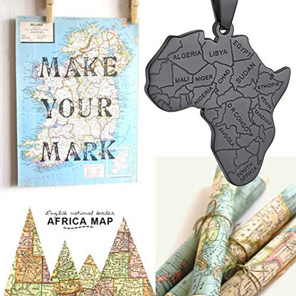 GOLDCHIC JEWELRY Africa Map Necklace for Men, Stainless Steel African Tribal/Egyptian Eye of Horus/I LOVE AFRICA/Elephant Map Hiphop Jewelry Unisex with 22'+2'Adjustable Chain - color: Africa Map - Black, style: No Customization